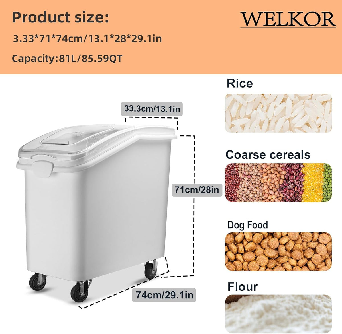 Ingredient Storage Bin,21 Gallon Dispenser Bin with Scoop for Dry Food, Sugar, Baking