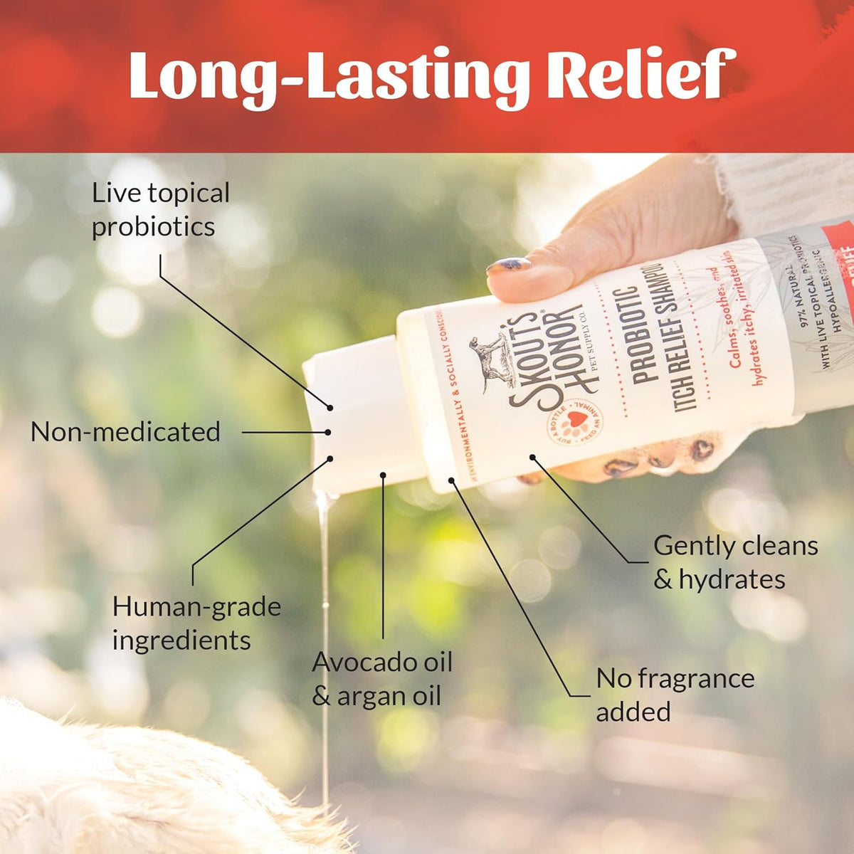 Skout's Honor Probiotic Itch Relief Shampoo for Pets - Non-Medicated, Fragrance-Free, Paraben &