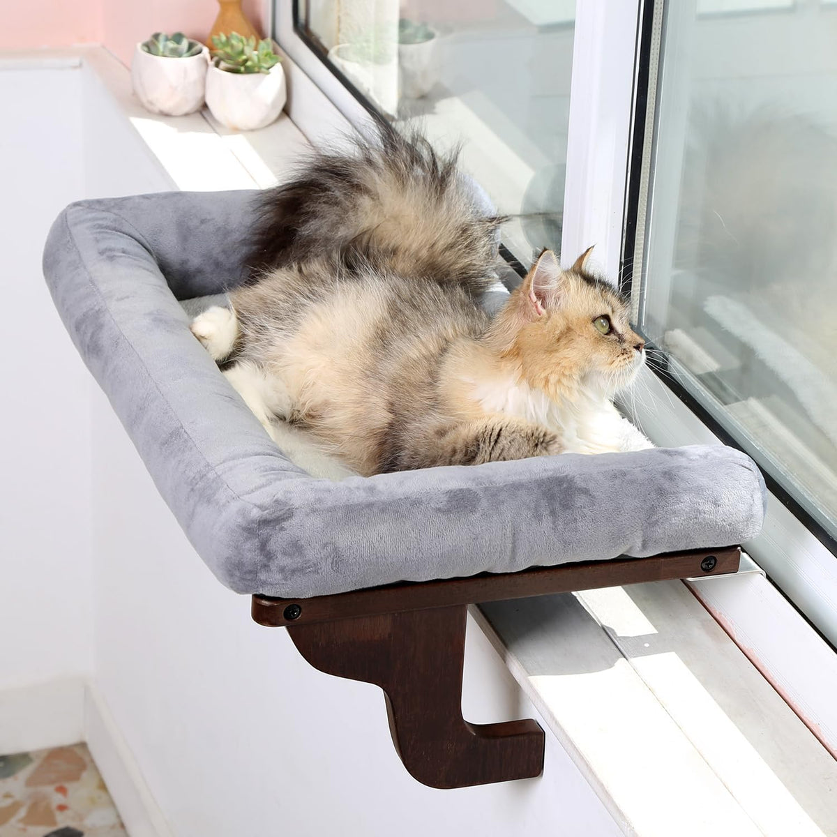 Cat Perch for Window Sill with Bolster - Orthopedic Hammock Design with Premium Hardwood & Robust