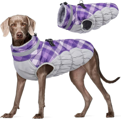 FUAMEY Dog Coat for Large Dogs,Waterproof Dog Winter Jacket with Harness Built in Puppy Cold
