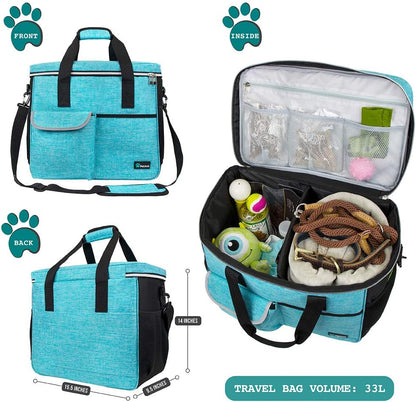 PetAmi Travel Bag Organizer - Dog & Cat Diaper Bag with Food Container and Bowls, Perfect for