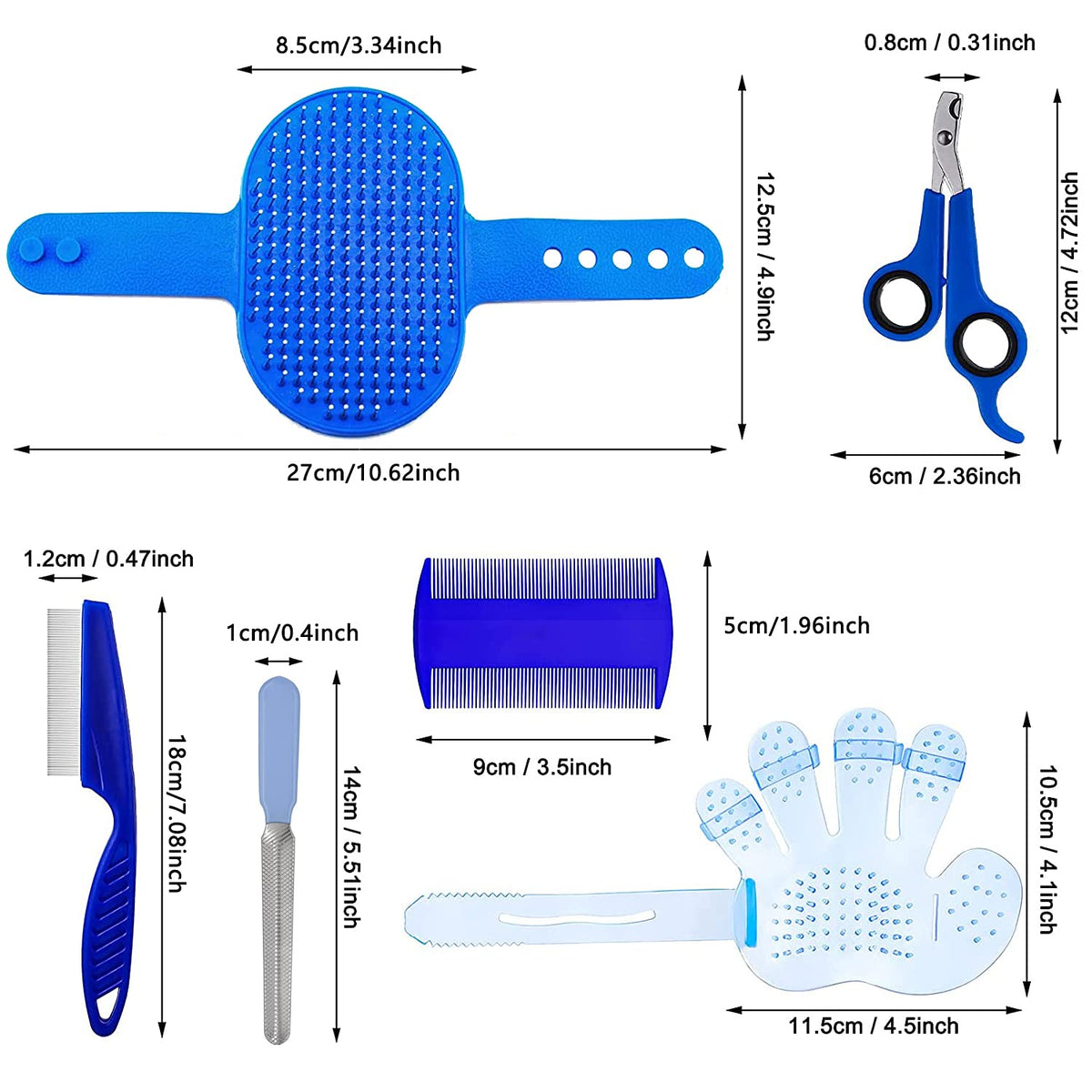 7-Piece Small Pet Grooming Kit with Brush, Nail Clippers, and Adjustable Strap for Rabbits