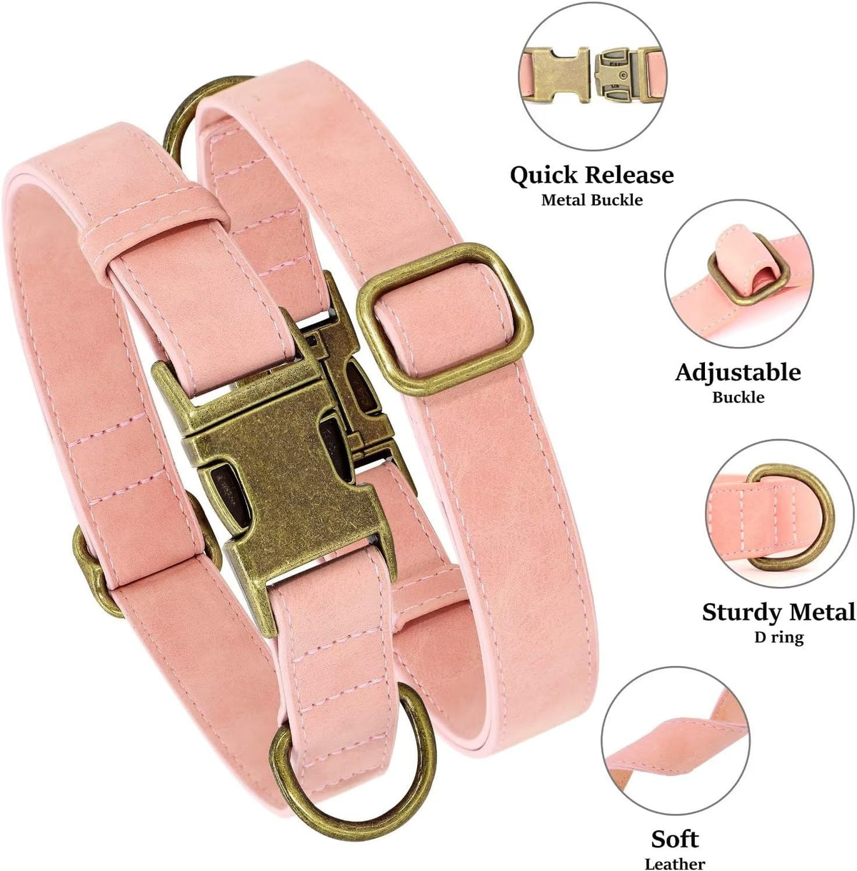 Didog Soft PU Leather Dog Collar, Stylish Quick Released Dog Collar for Large Dogs, Easy Clean