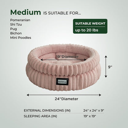 BALANCE Cat Bed Kitten Bed, Washable Round Cat Beds for Indoor Cats,Super Soft Plush Faux Fur Pet