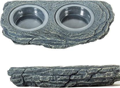 REPTIZOO Reptile Magnetic Feeder Ledge, Double Bowl Reptile Food Dish with 6PCS Feeding Cups Food