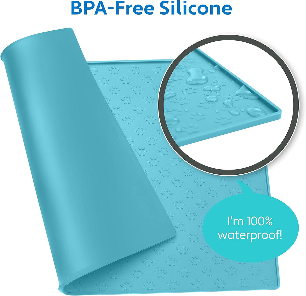 MIGHTY MONKEY 100% Waterproof Dog Food Mat, Raised Edges Silicone Pet Feeding Placemat for Cat