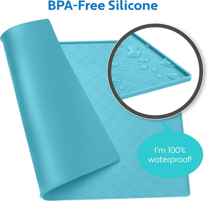 MIGHTY MONKEY 100% Waterproof Dog Food Mat, Raised Edges Silicone Pet Feeding Placemat for Cat