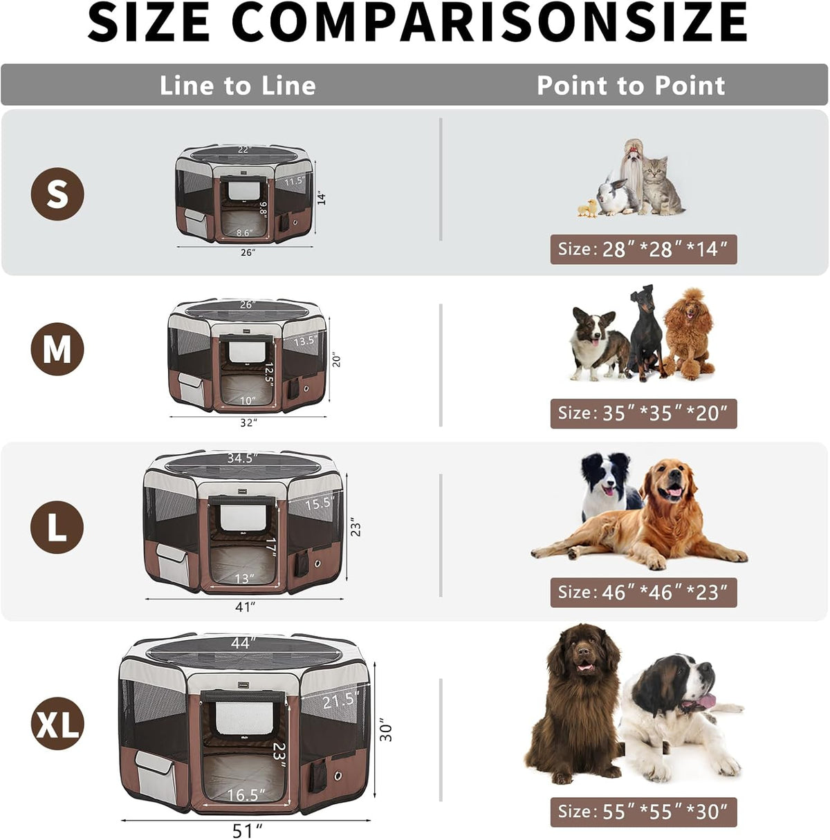 DONORO Dog Playpen 55" Portable Pet Play Pens for Medium Large Dogs, Foldable Exercise Kennel Tent