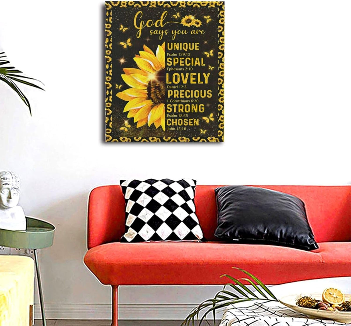 Christian Sunflower Bathroom Pictures Wall Art, Bible Verse Bathroom Wall Decor for Bedroom Office