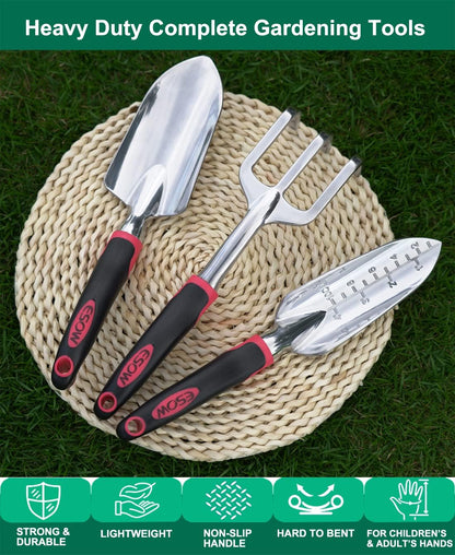 ESOW Garden Tool Set with Non-Slip Rubber Handle, 3 Piece Cast-Aluminum Heavy Duty Gardening Kit
