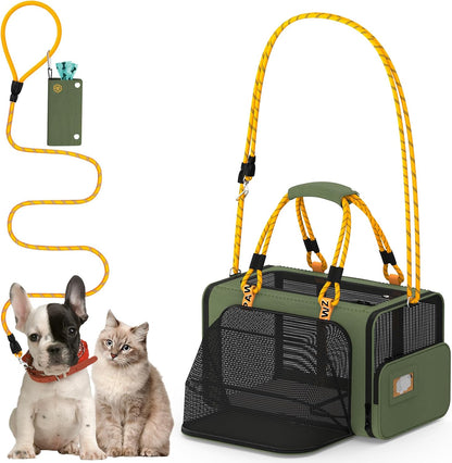 PAWZIDEA Expandable Pet Carrier w/ID Card, 18x11x11 in Small Dog Carrier TSA Airline Approved, Top