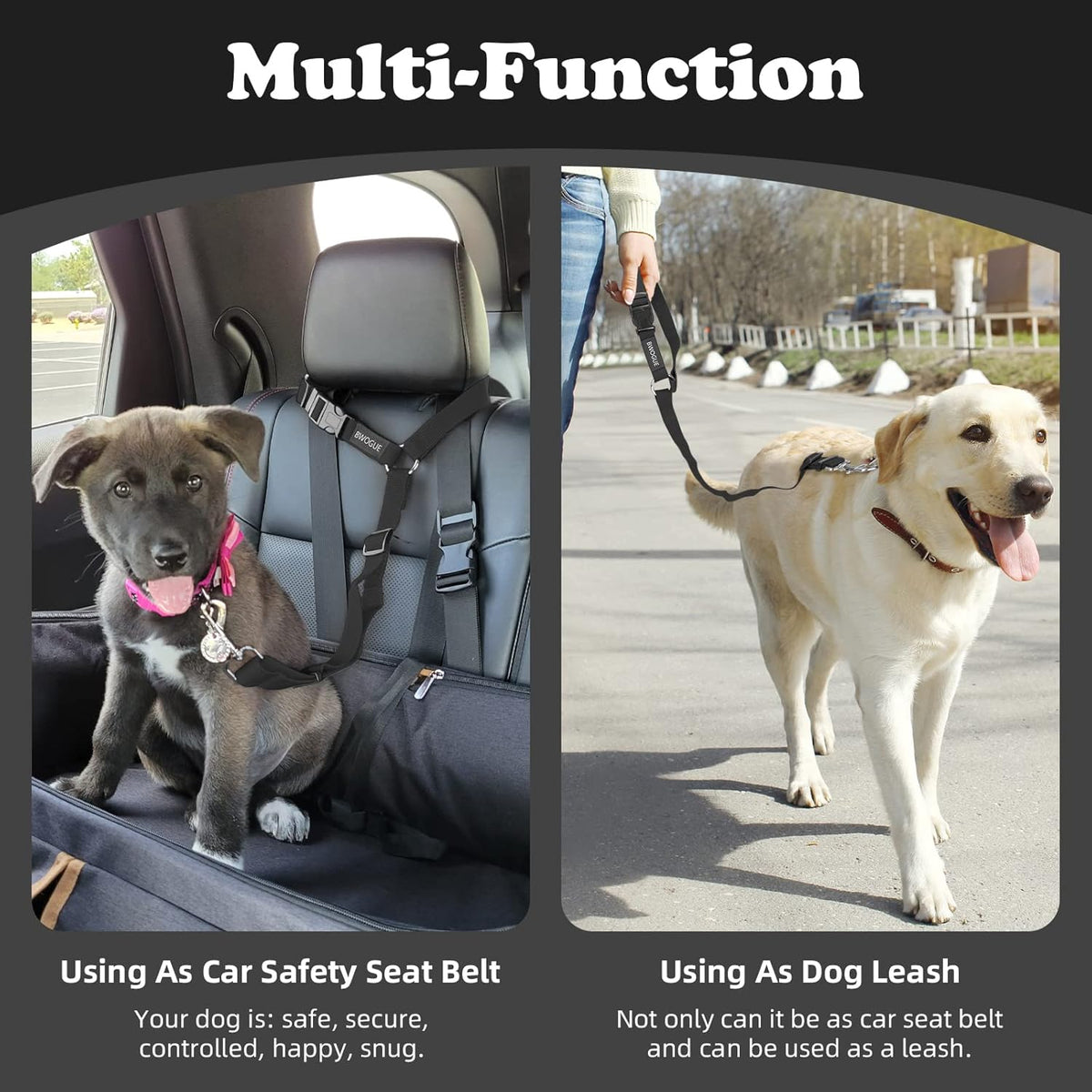 BWOGUE 2 Packs Dog Cat Safety Seat Belt Strap Car Headrest Restraint Adjustable Nylon Fabric Dog