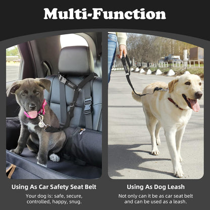 BWOGUE 2 Packs Dog Cat Safety Seat Belt Strap Car Headrest Restraint Adjustable Nylon Fabric Dog