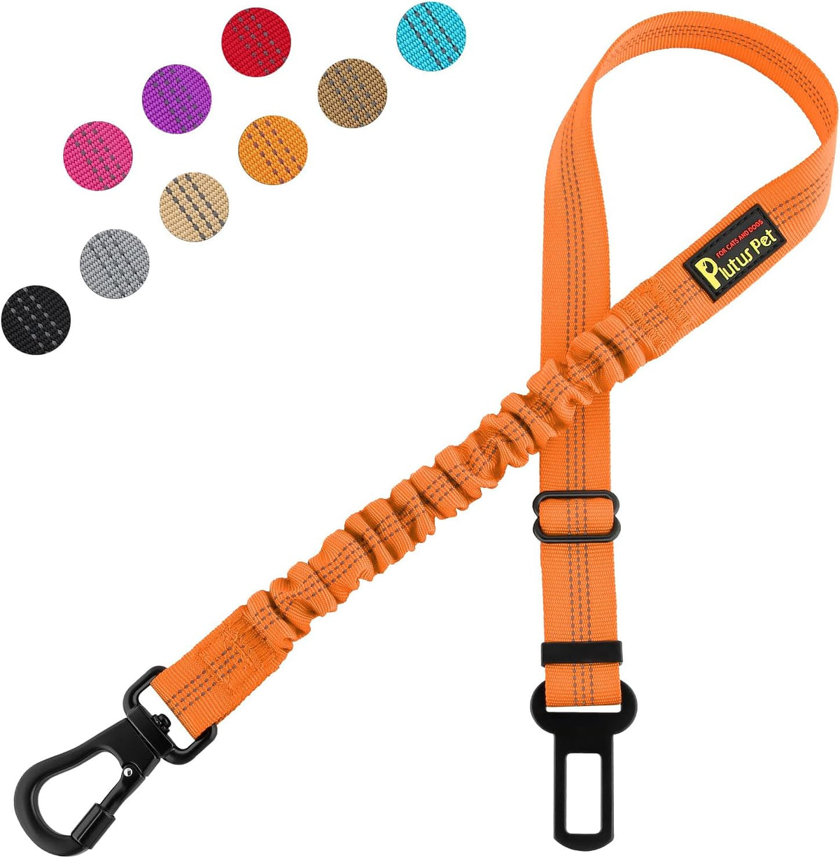 Plutus Pet Dog Seat Belt for Car, Adjustable Dog Car Harness with Carabiner Clip, Reflective Safety