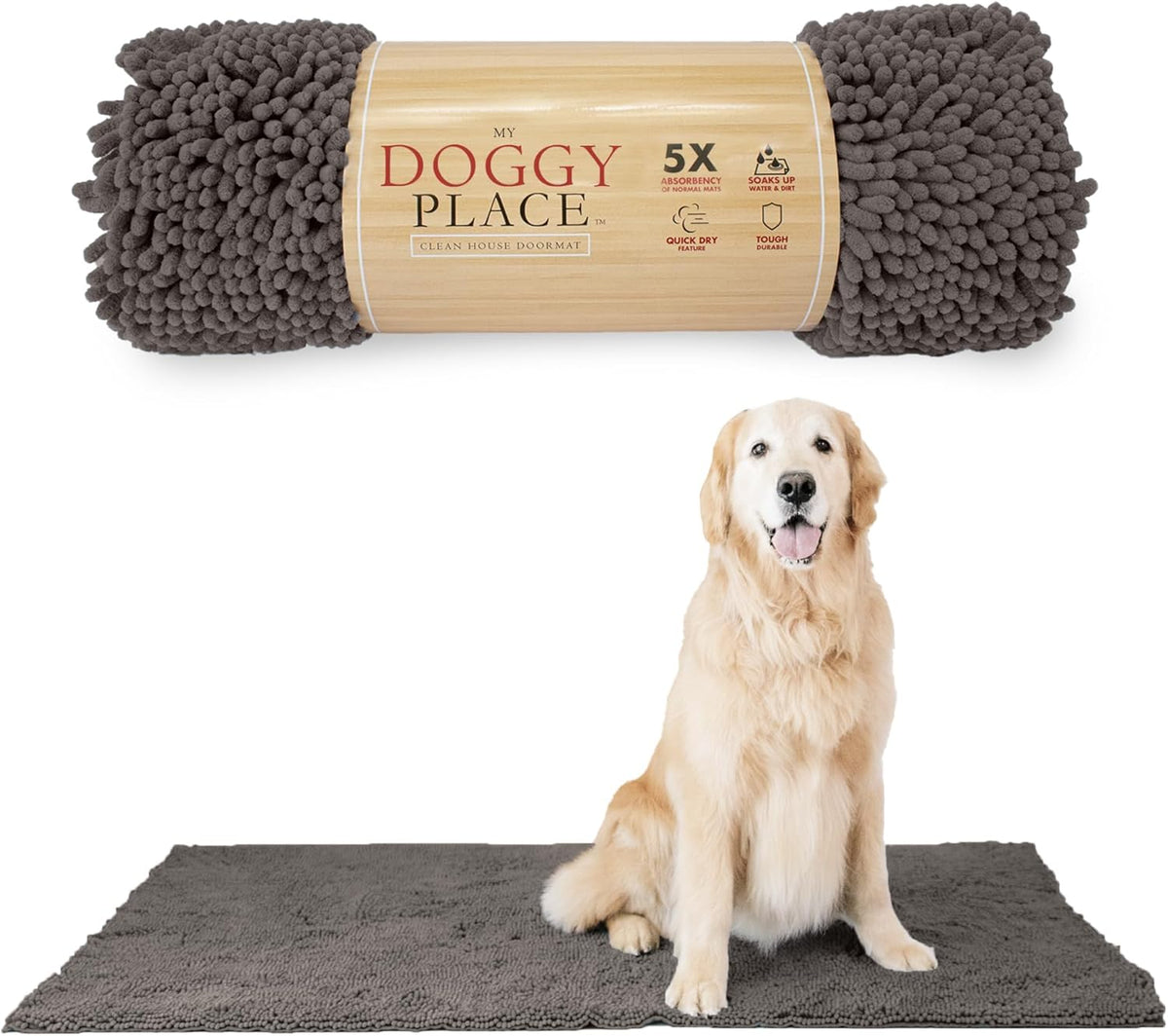My Doggy Place Microfiber Dog Mat for Muddy Paws, 60" x 36" Ash - Non-Slip, Absorbent and