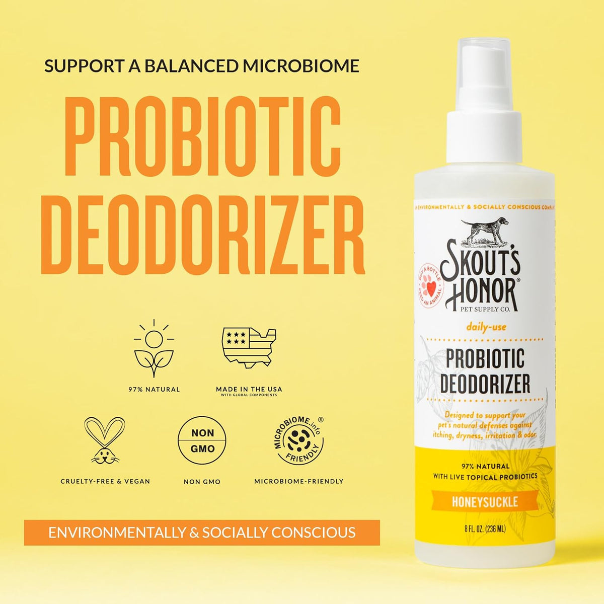 Skout's Honor Probiotic Pet Deodorizer Spray- Hydrating Daily-Use with Avocado Oil & Omega-3s