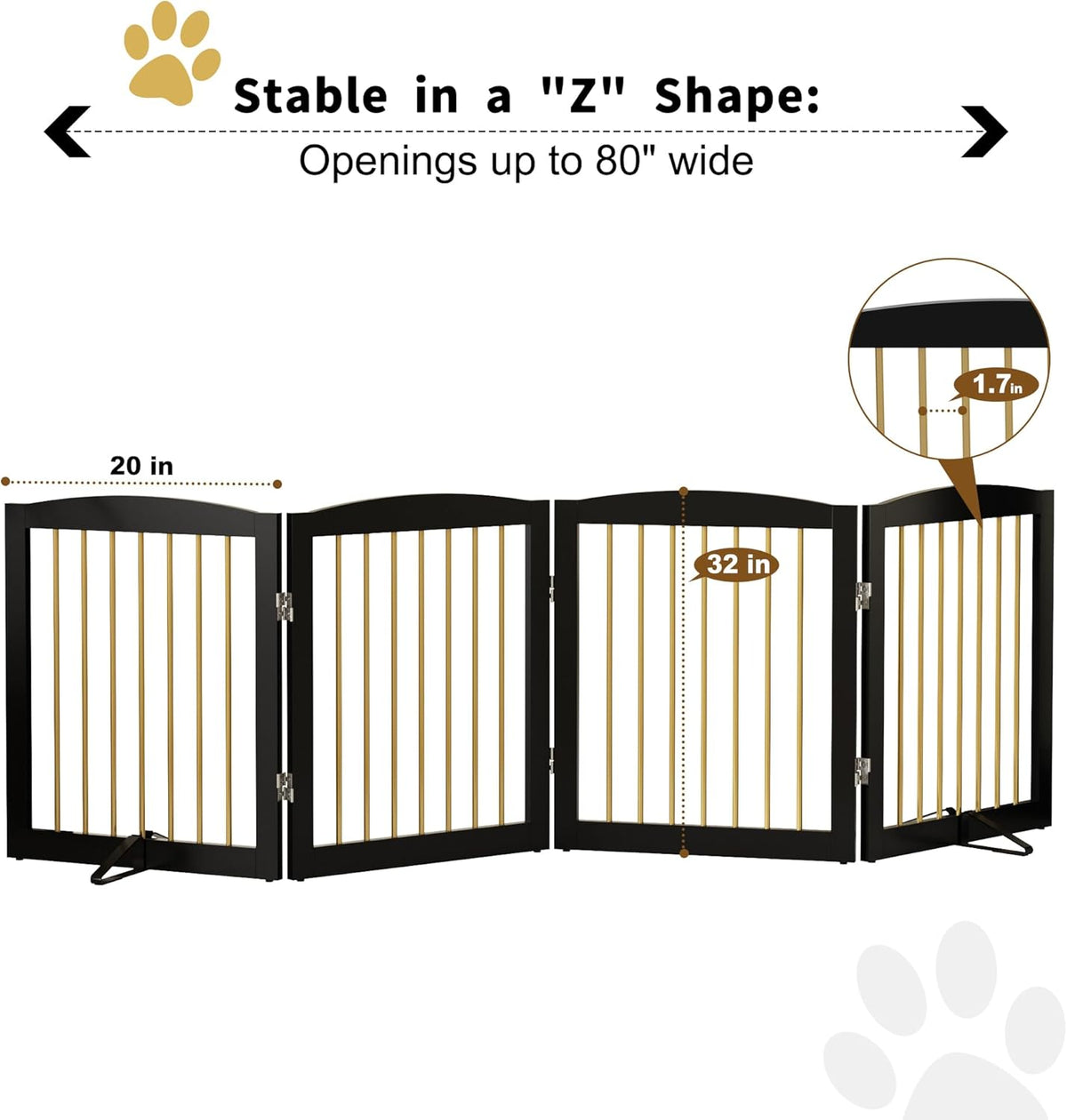 Freestanding Pet Gate for Dogs, Foldable Wooden Dog Gate for House, Indoor Dog Gate for Stairs