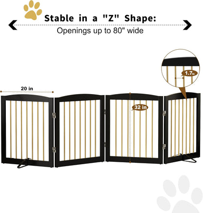 Freestanding Pet Gate for Dogs, Foldable Wooden Dog Gate for House, Indoor Dog Gate for Stairs