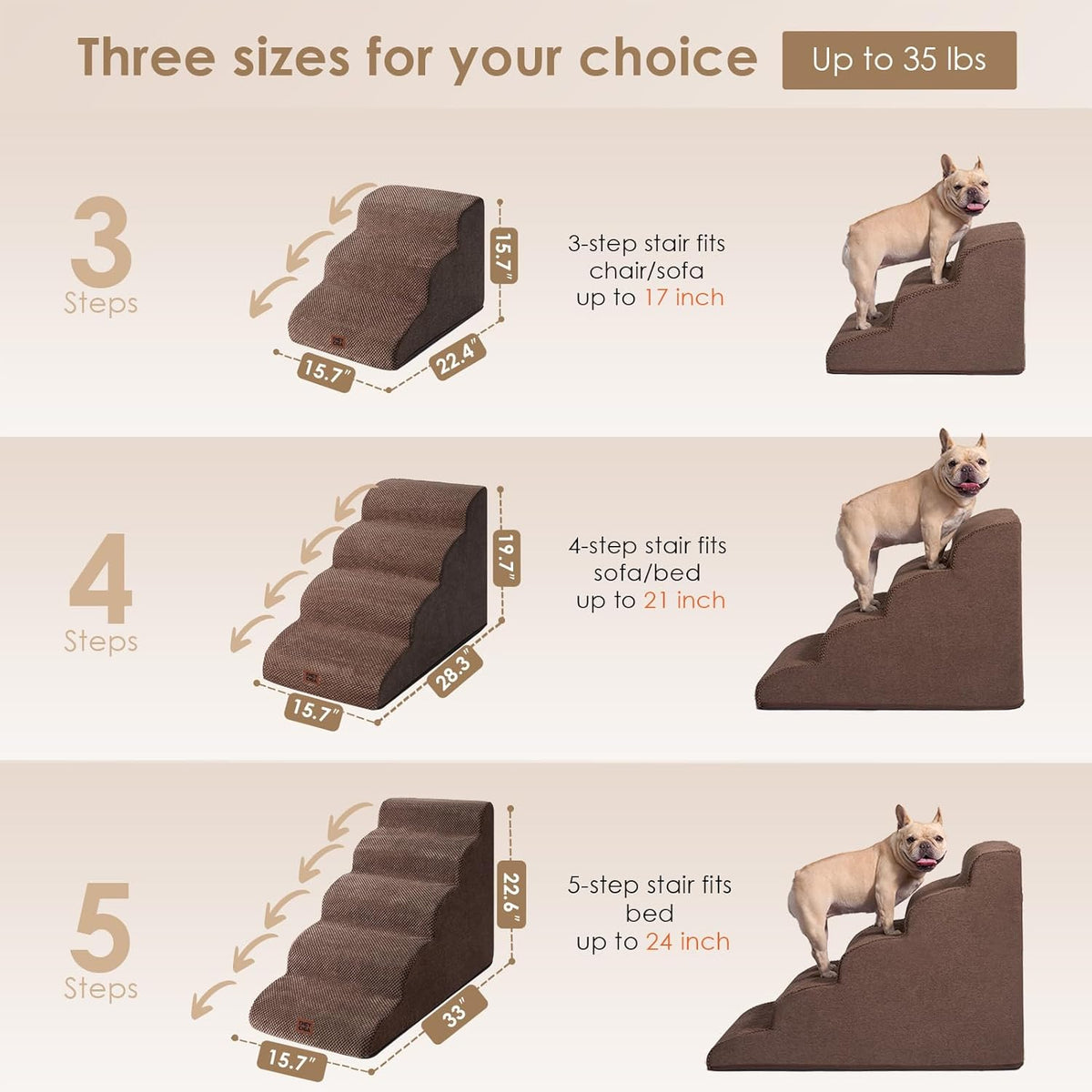 EHEYCIGA Curved Dog Stairs Ramp for Small Dogs 15.7" H, 3-Step Dog Steps for Couch Sofa and Chair