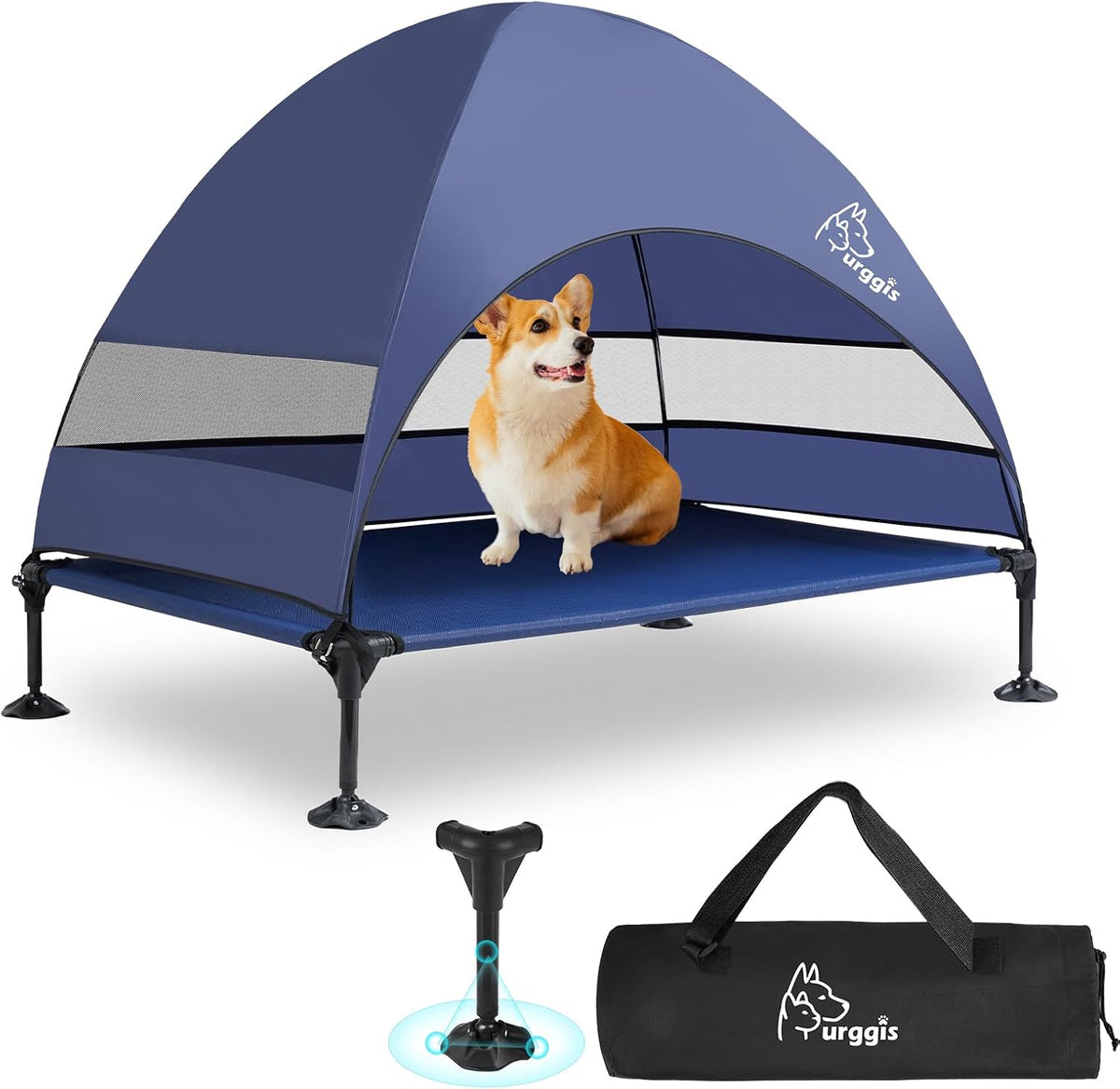 Upgraded Elevated Dog Bed with Canopy, Portable Raised Outdoor Dog Bed with Stable Anti-Slip Feet