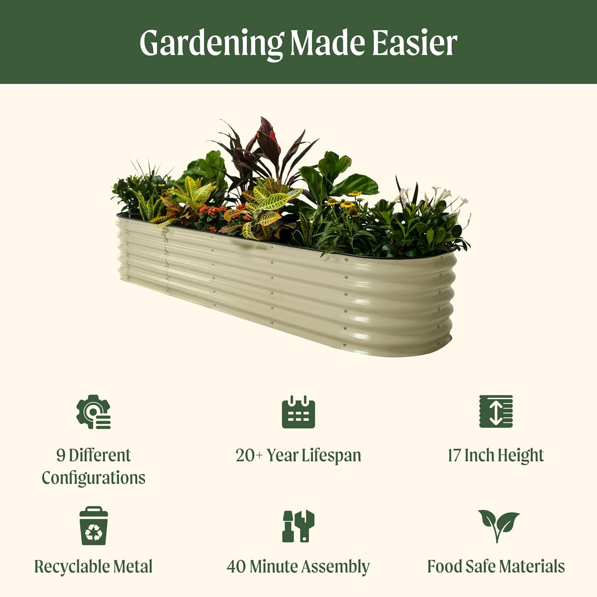Vego garden Raised Garden Bed Kits, 17" Tall 9 in 1 8ft x 2ft Metal Raised Planter Bed for