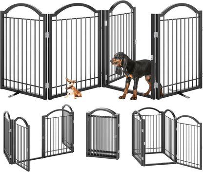 BHG Metal No-Assembly Freestanding Dog Gate with Door Walk Through, Extra Wide 96", Extra Tall 32"
