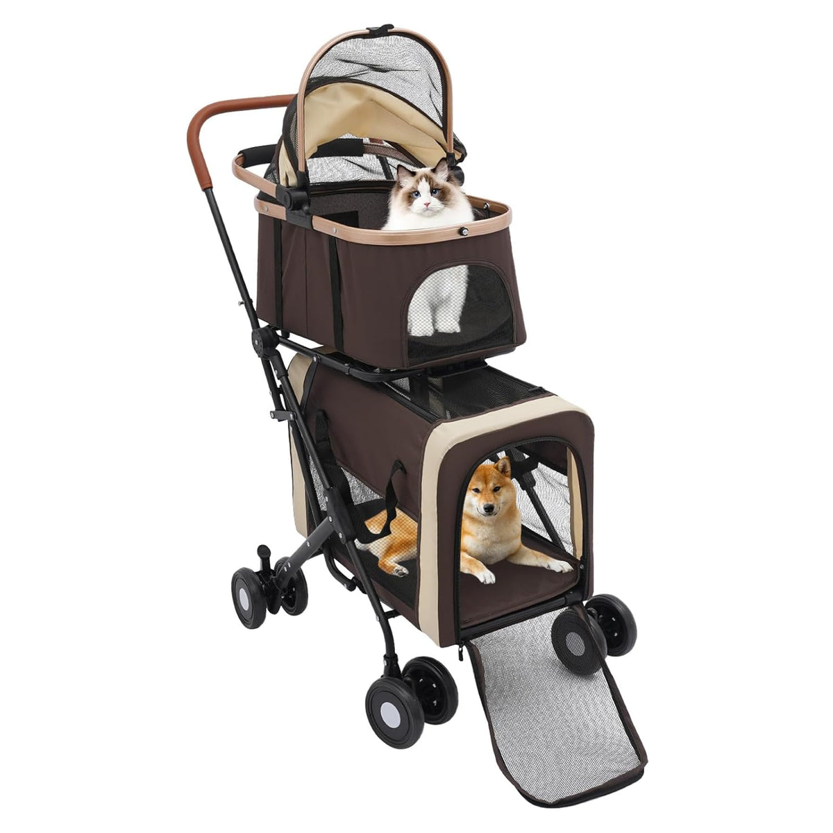 Foldable Pet Stroller for Small & Medium Dogs, Double Dog & Cat Stroller with 3-in-1 Travel System