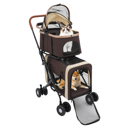 Double Pet Stroller for Dogs and Cats, Foldable Dog Stroller Travel Carriage with Detachable