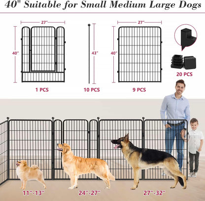 Dog Playpen 40 inch 10 Panels Indoor Dog Pen for Large/Medium/Small Dogs Heavy Duty Metal Dog Fence