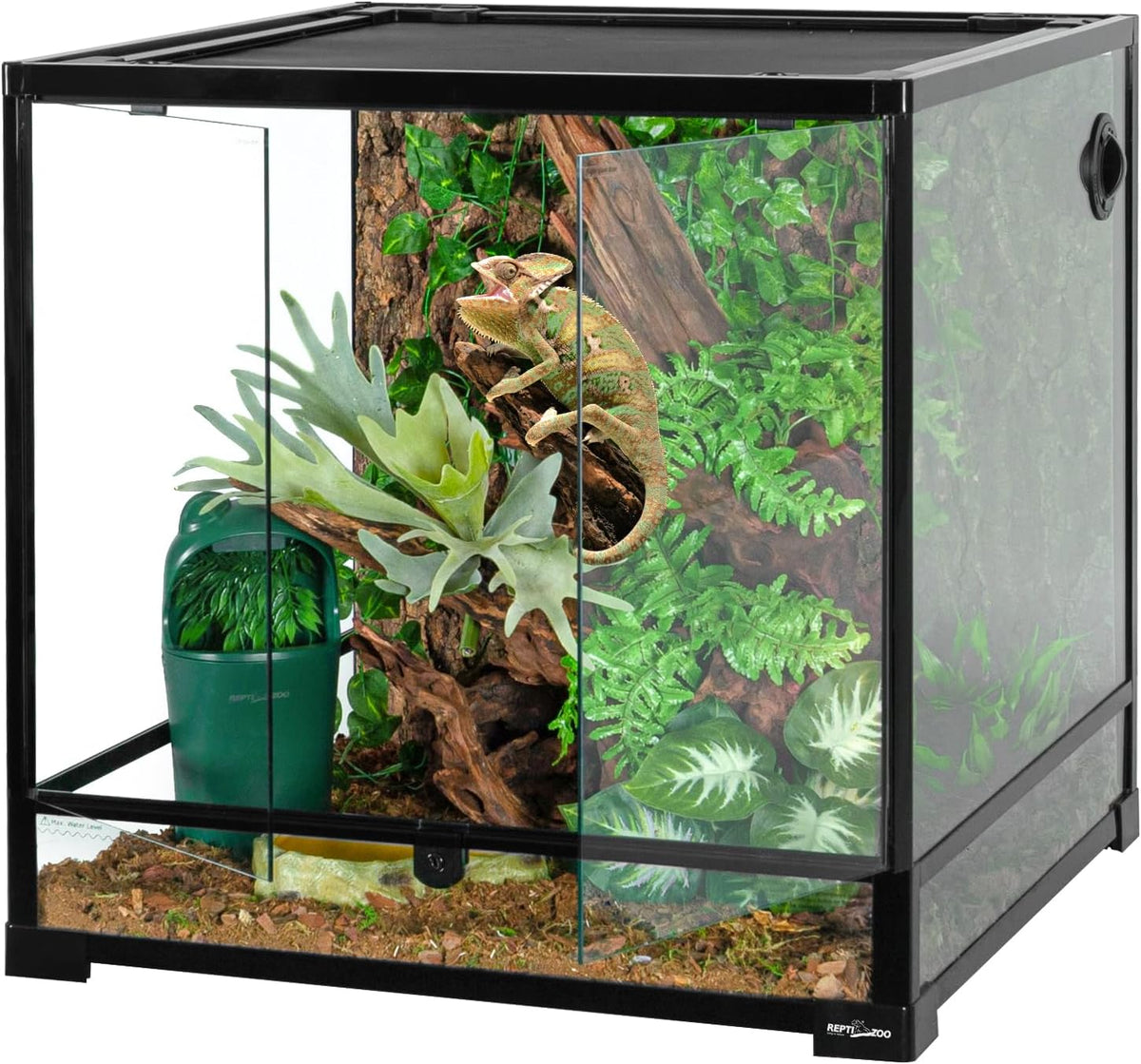 REPTIZOO 60 Gallon Glass Reptile Tank, 24" x 24" x 24" Large Reptile Terrarium Front Opening