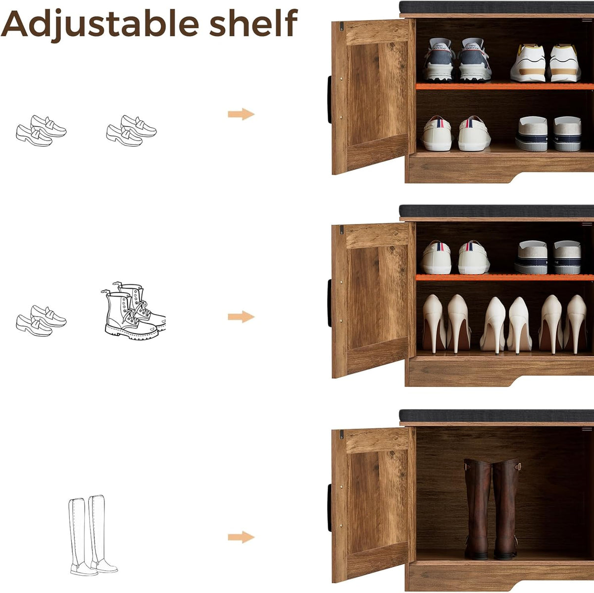 2-Tier Storage Bench, Shoe Bench with Padded Seat Cushion, Entryway Bench with 4 Barn Doors