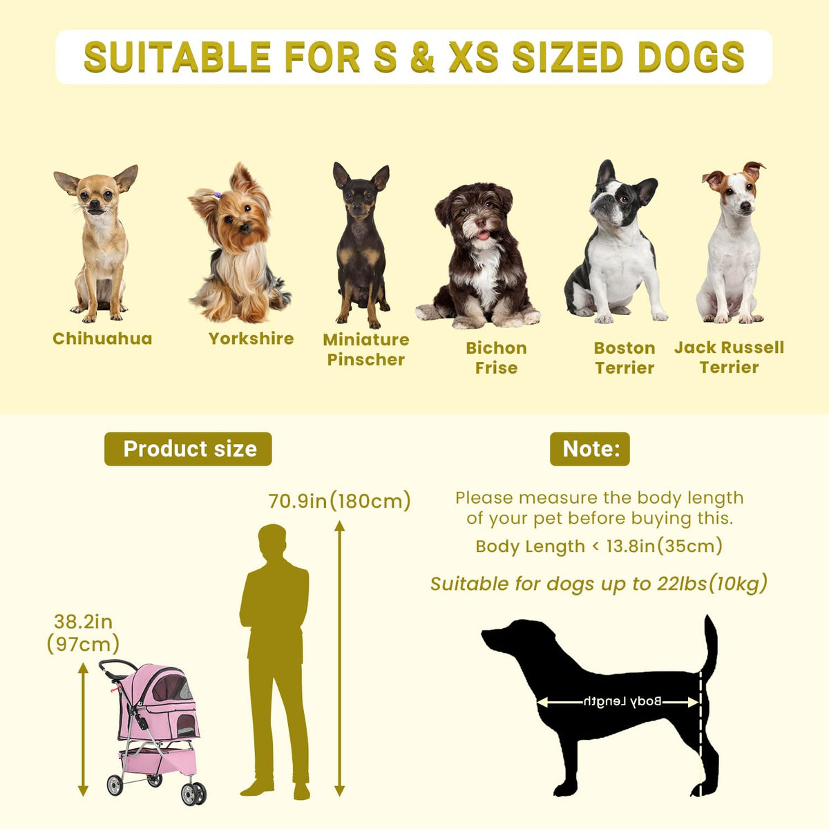 3-Wheels Pet Strolling Cart for Small Medium Dogs and Cats with Storage Basket,Holder, Foldable Pet