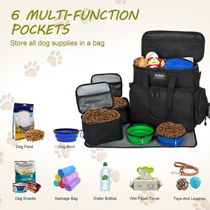 Dog Travel Bag Airline Approved–Pet Travel Tote with Collapsible Bowls,Food Containers & Feeding