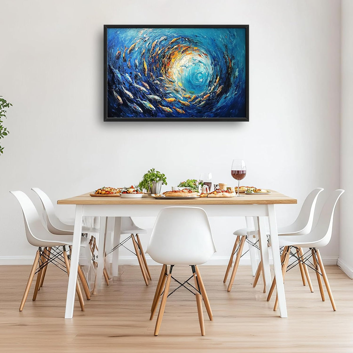 Extra Large Framed Abstract Ocean Fish Wall Art,Oversized Blue Sea Nautical Fish Wall Decor