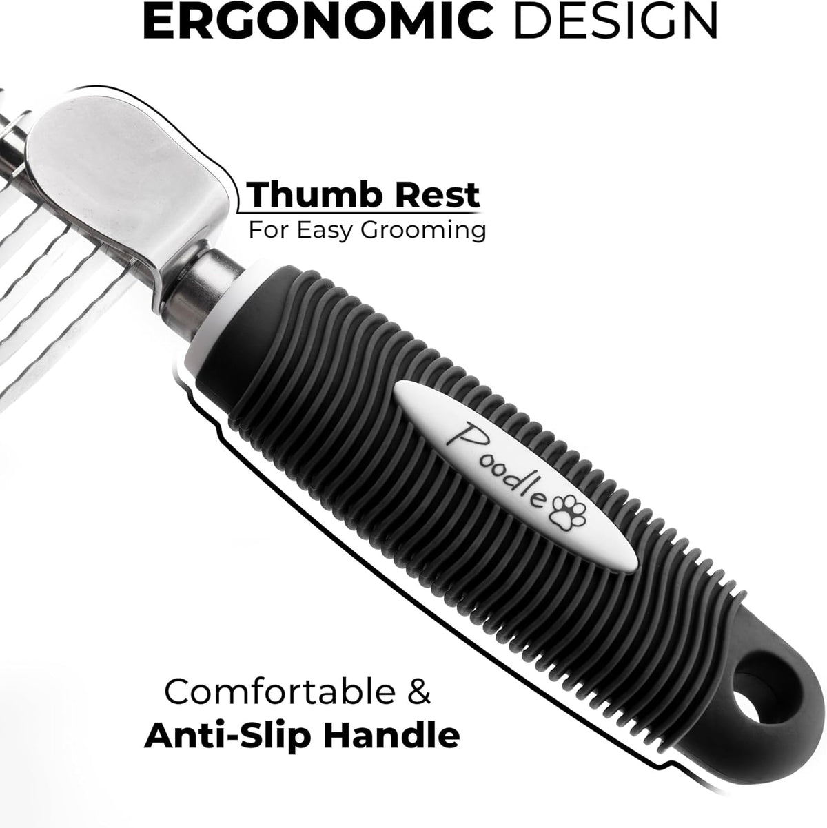 Poodle Dematting Fur Rake Comb Brush for Dogs and Cats - Long 2.5" Steel Safety Blades Metal Comb