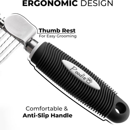Poodle Dematting Fur Rake Comb Brush for Dogs and Cats - Long 2.5" Steel Safety Blades Metal Comb
