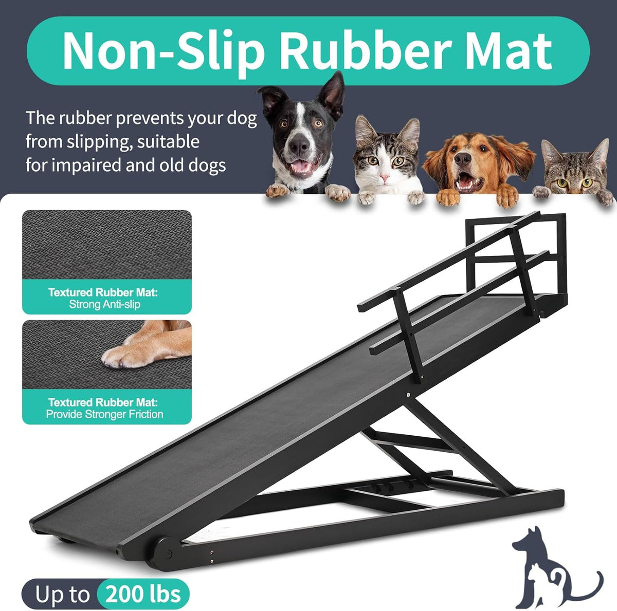 Dog Ramp, 5 Level Adjustable Height Folding Pet Ramp for High Bed, Portable Paw Ramps Large Bed