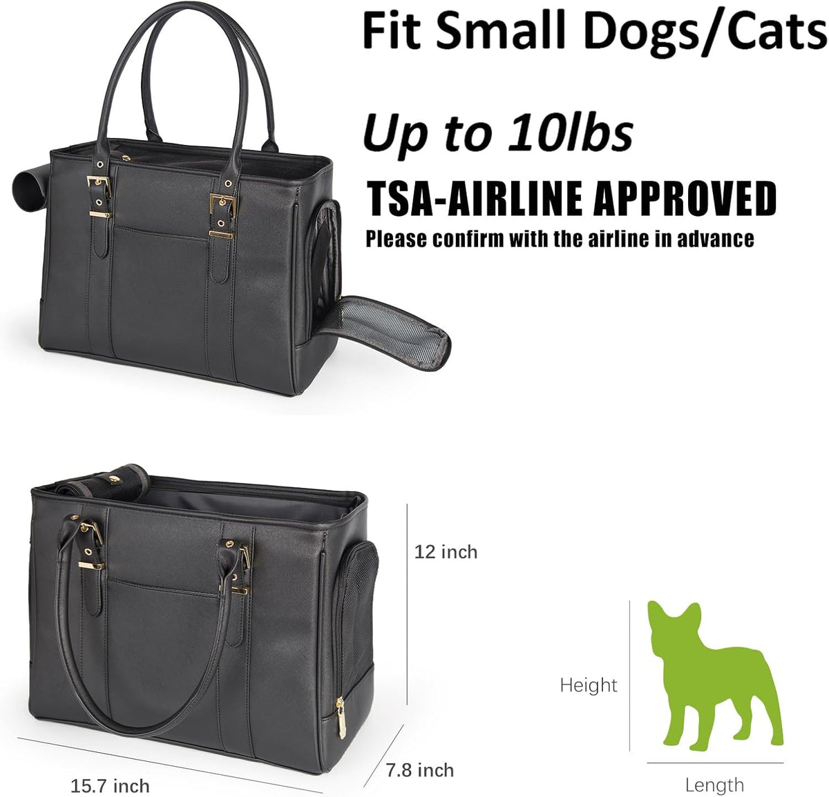 Fashion Pet Carrier Dog Purse Cat Bag Soft-Sided Carriers Travel Airline Approved, Stylish Leather