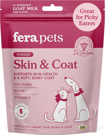 Fera Pets Goat Milk Topper - Cat & Dog Skin and Coat Supplement with Collagen, Biotin & Vitamin C