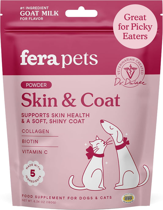 Fera Pets Goat Milk Topper - Cat & Dog Skin and Coat Supplement with Collagen, Biotin & Vitamin C