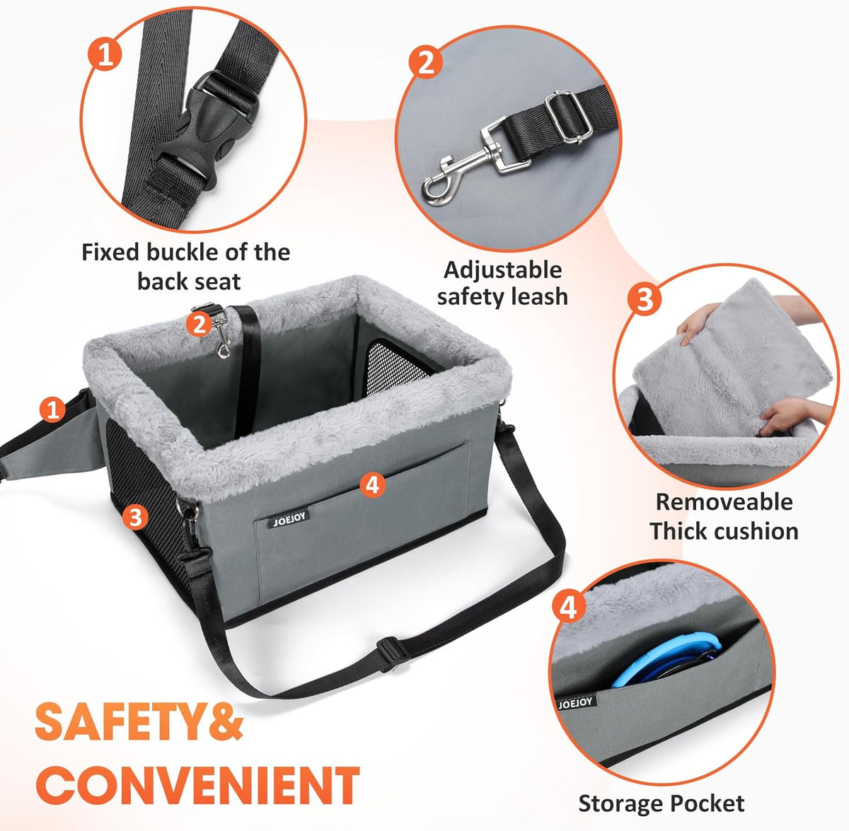 JOEJOY Deluxe Dog Booster Seat with Sturdy Metal Frame and Safety Leash for Small Pets up to 20 lbs