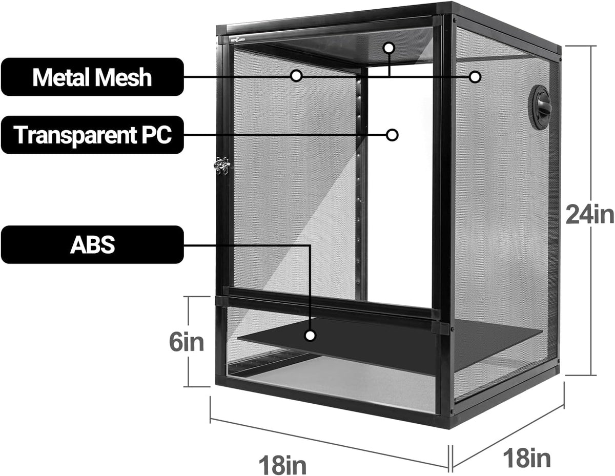 REPTI ZOO 18" x 18" x 24" Front Opening Chameleon Cage with 3-Sided Metal Mesh, 34 Gallon Screen