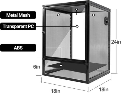 REPTI ZOO 18" x 18" x 24" Front Opening Chameleon Cage with 3-Sided Metal Mesh, 34 Gallon Screen
