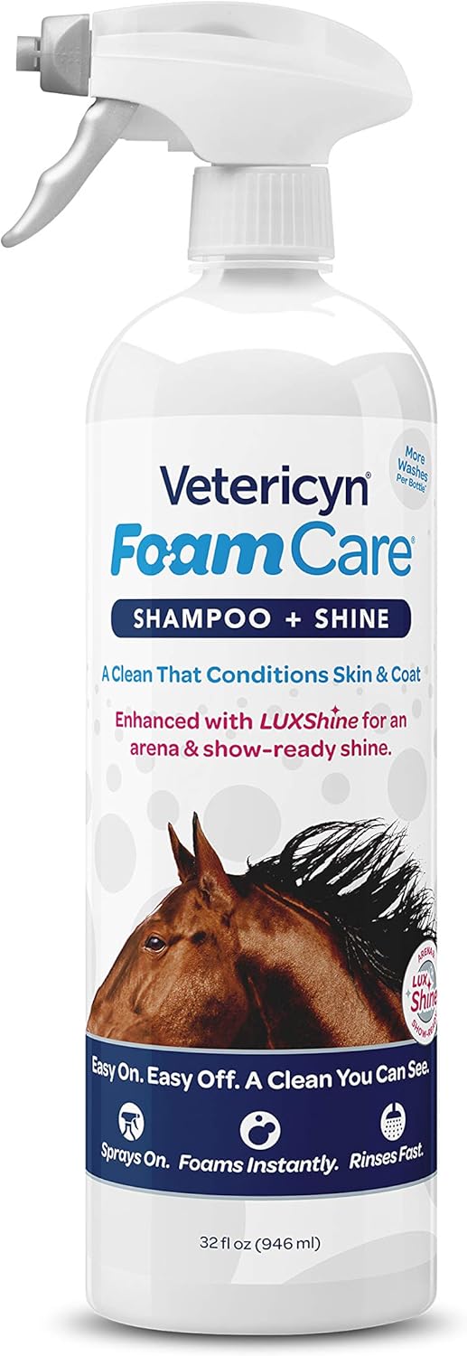 Vetericyn FoamCare Horse Shampoo - Equine Instant Foam Sprayable Shampoo with Aloe to Promote