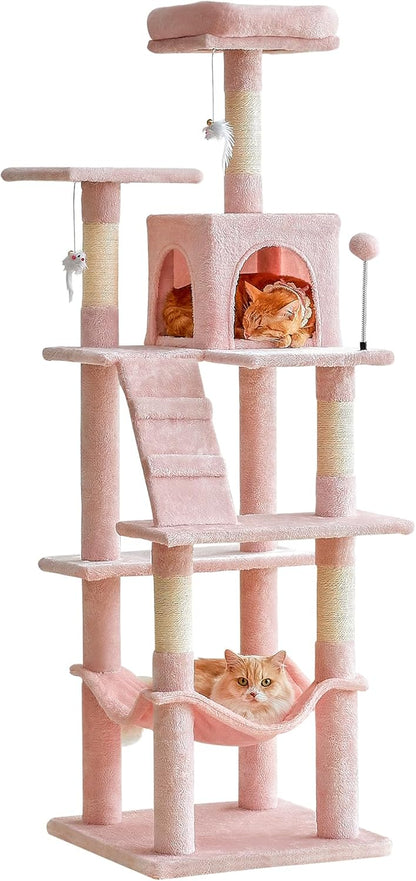 MWPO 63.8-Inch Pink Cat Tree for Indoor Cats, Multi-Level Cat Tower with Sisal-Covered Scratching