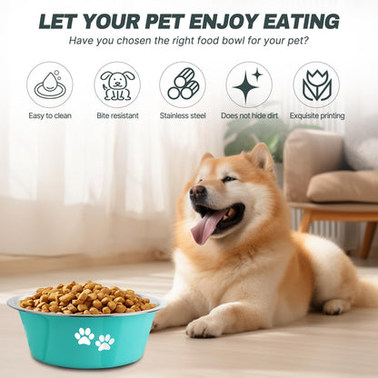 Stainless Steel Dog Bowls, Nonslip Rubber Bottom No Spill Proof Skid Metal Insulated Dog Bowls for