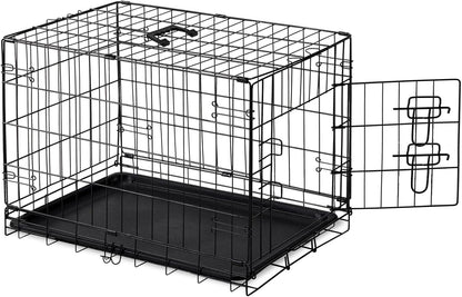 DUMOS Dog Crate, 30 Inch Medium Single Door Dog Cage with Divider Panel and Plastic Leak-Proof Pan