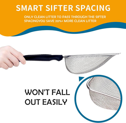 Cat Litter Scooper with Holder,Sturdy Litter Cleaner Corner Shovel,Stainless Steel Mesh Litter