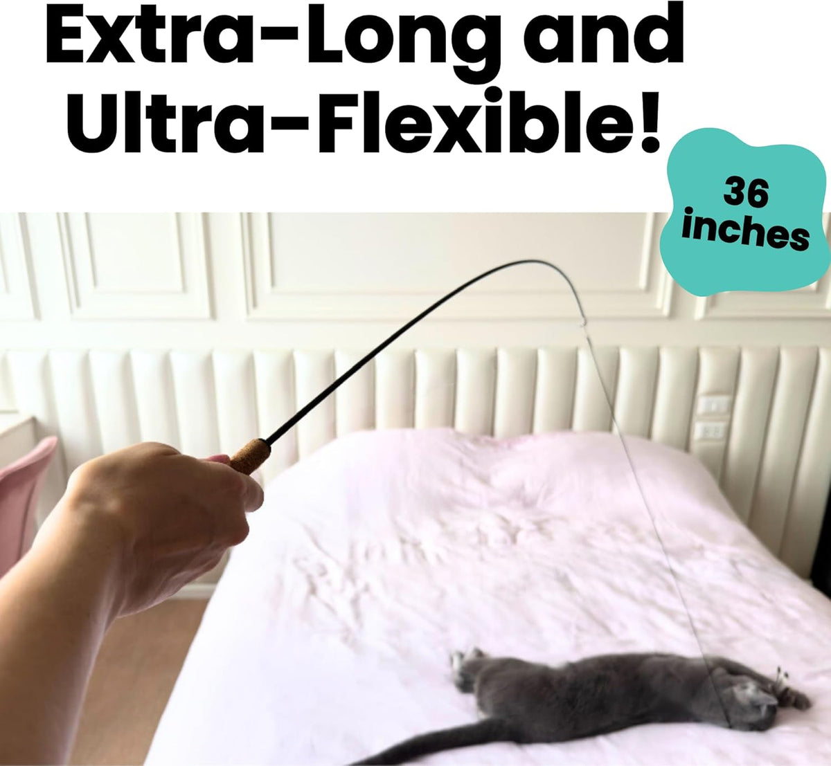 Forever Stick - The Unbreakable Cat Toy Wand, Extra Long Durable Interactive Cat Toy for Indoor
