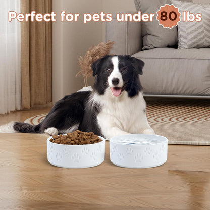 SPUNKYJUNKY Ceramic Dog Bowls 2 Pack, 7.3'' Dog Food Water Double Feeding Bowls Non-Slip for Medium